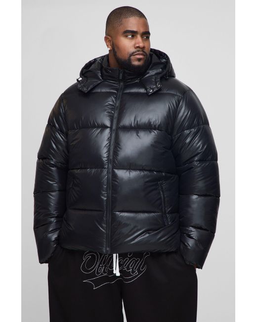 Plus Oversized High Shine Puffer Jacket In Black Boohoo