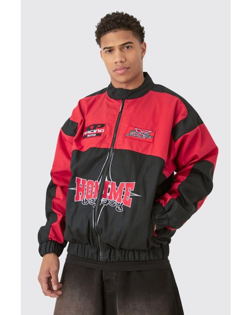 BoohooMAN Oversize Homme Twill Moto-Jacke in Rot in Red für Herren