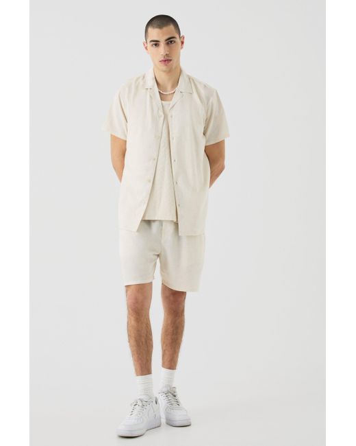 BoohooMAN Short Sleeve Linen Shirt & Short in Natural für Herren