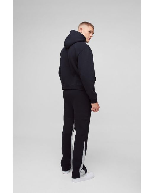 BoohooMAN Blue Oversized Boxy Man Paint Splatter Gusset Hooded Tracksuit for men