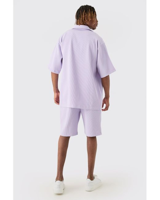 BoohooMAN Purple Tall Oversized Short Sleeve Pleated Shirt & Short In Lilac Set for men