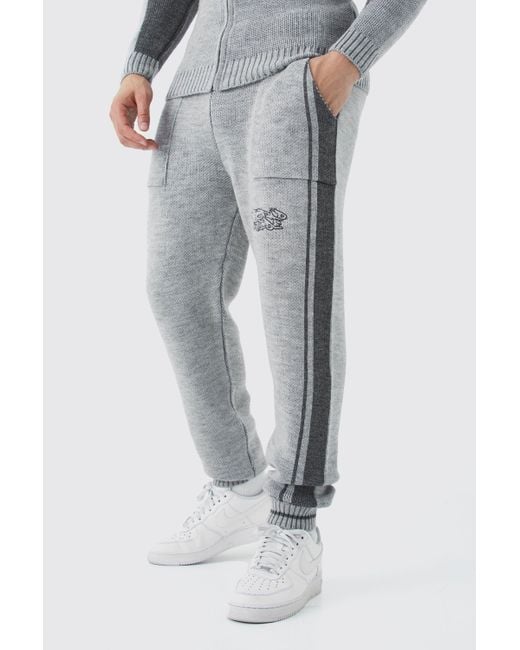 BoohooMAN Gray Relaxed Fit Pannel Knitted Jogger With Cuff for men