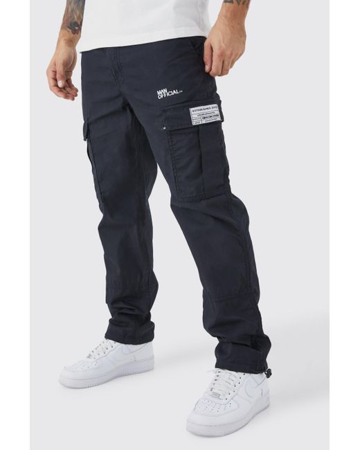 BoohooMAN Blue Straight Leg Zip Cargo Ripstop Trouser With Woven Tab for men