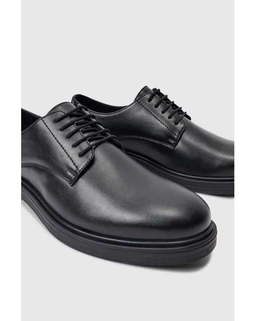 BoohooMAN Pu Lace Up Brogue In Black for men