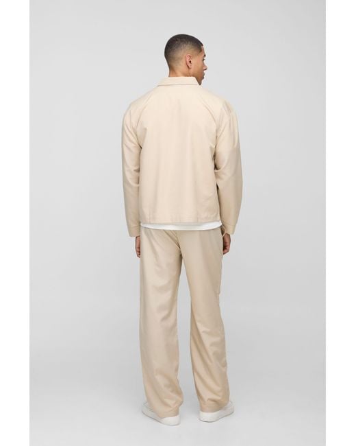 BoohooMAN Natural Oversized Ripstop Shirt Jacket & Relaxed Pants Set for men