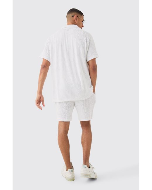 BoohooMAN White Oversized Ripple Pleated Shirt And Short for men