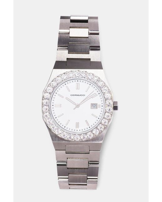 BoohooMAN Gray Cernucci Cernucci Iced Bezel Watch for men
