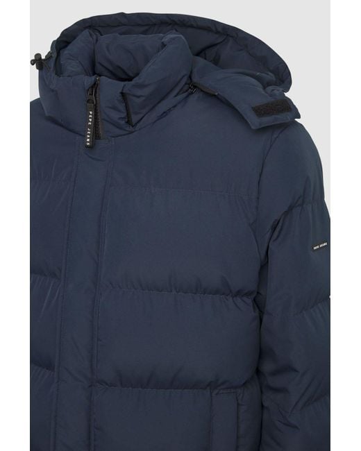 BoohooMAN Blue Pepe Jeans Tobias Large Baffle Hooded Jacket Navy for men