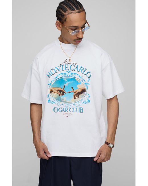【boohoo】モンテカルロ Cigar Club Tシャツ Boohoo Oversized Monte Carlo Cigar Club T-Shirt in White