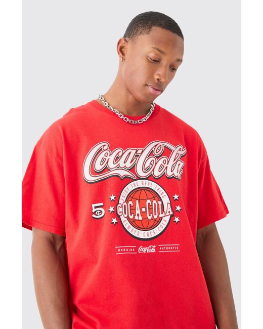 BoohooMAN Red Oversized Coca Cola License T-shirt for men
