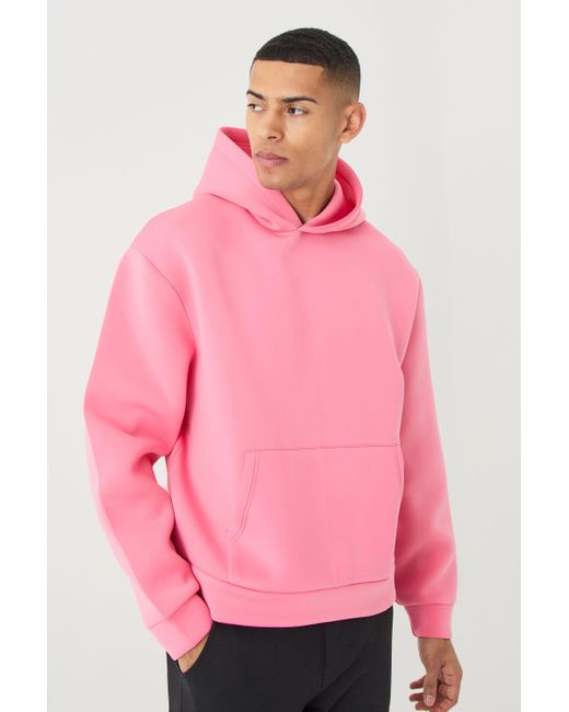 BoohooMAN Pink Oversized Boxy Bonded Scuba Hoodie for men