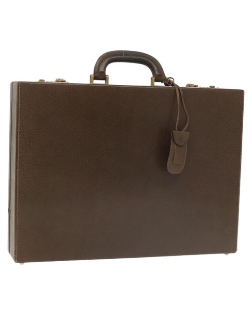 BoohooMAN Gucci Preloved Leather Briefcase Unisex - Brown Travel Bags for men