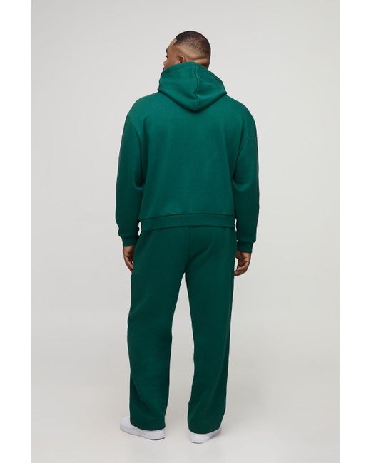 BoohooMAN Green Plus Oversized Boxy Ofcl Print Hoodie & Baggy Fit Extended Drawcord Jogger Tracksuit for men