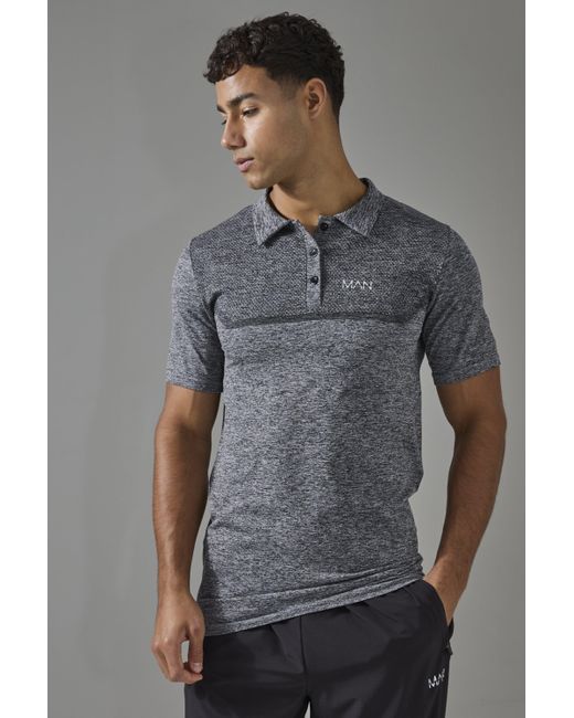 BoohooMAN Gray Man Active Muscle Fit Seamless Marl Golf Polo for men