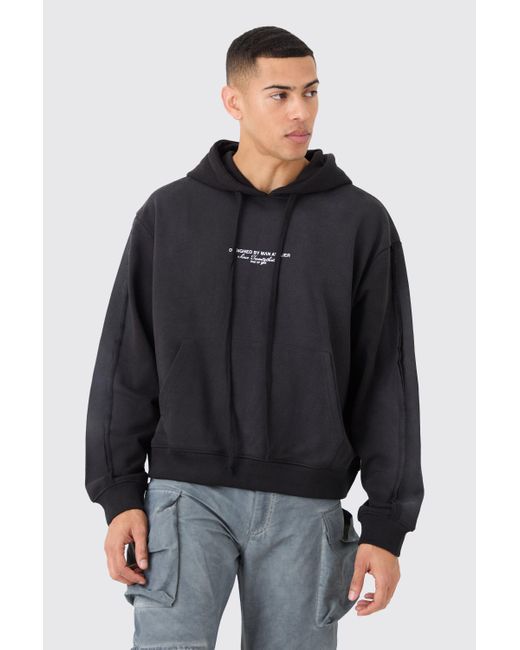 BoohooMAN Black Oversized Boxy Official Spray Wash Hoodie for men