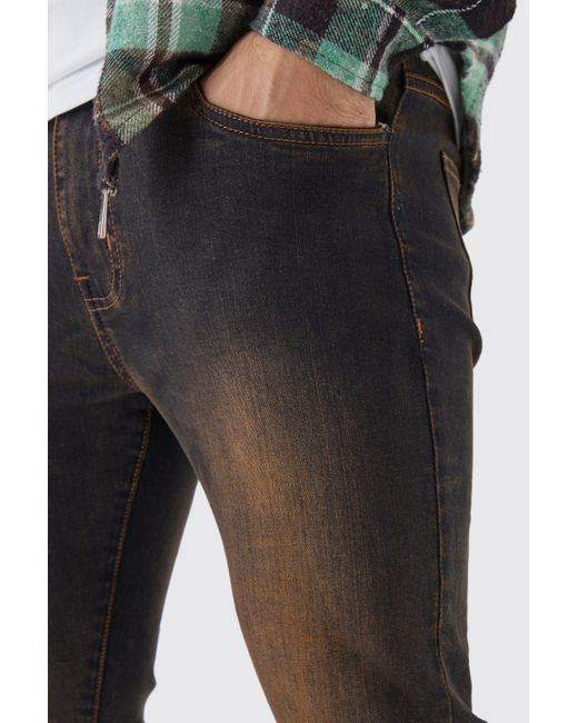 BoohooMAN Braune Super Skinny Stretch Jeans in Black für Herren