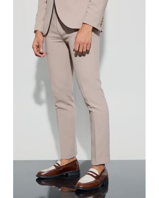 BoohooMAN Jersey Skinny Suit Trousers in Natural für Herren