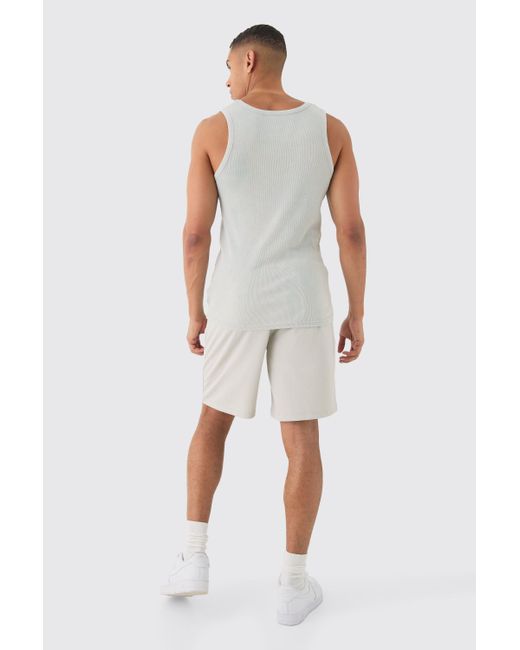 BoohooMAN White Slim Acid Washed Signature Ribbed Tank for men