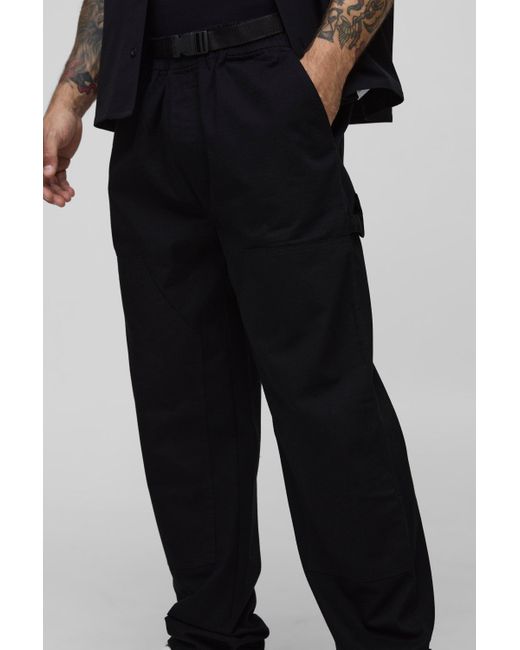 BoohooMAN Lockere Ripstop-Hose mit elastischem Bund in Black für Herren