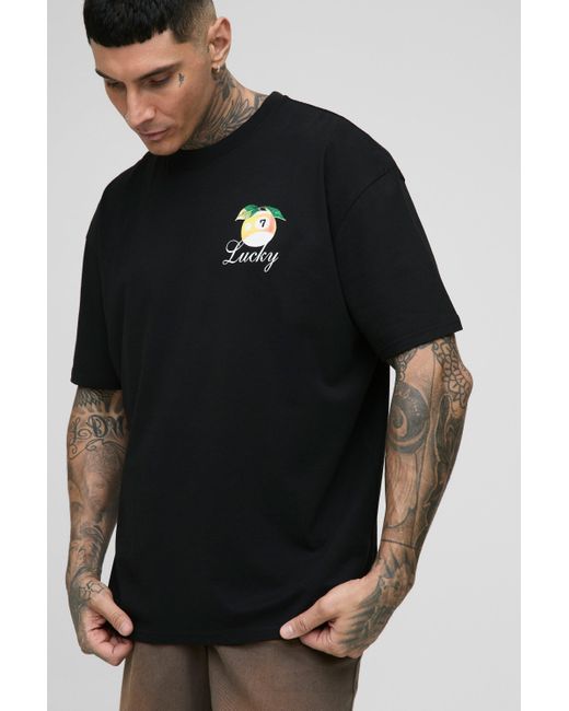 Camiseta Tall Oversize Con Estampado Gráfico De Lucky 7 Ball Boohoo de color Black