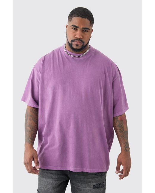 BoohooMAN Plus Oversized Extended Neck Skull Overdye Graphic T-shirt in Purple für Herren