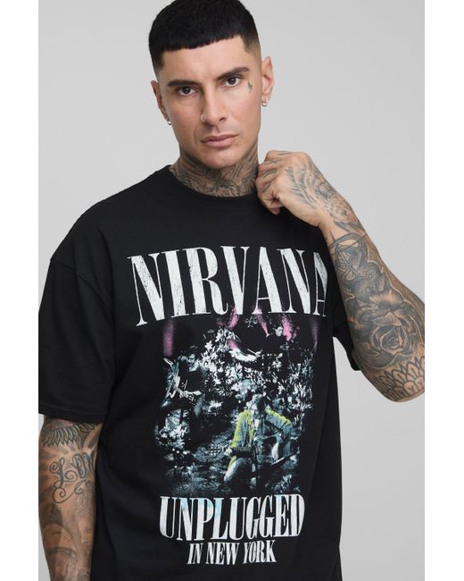 BoohooMAN Tall Oversize T-Shirt mit lizenziertem Nirvana-Print in Black für Herren