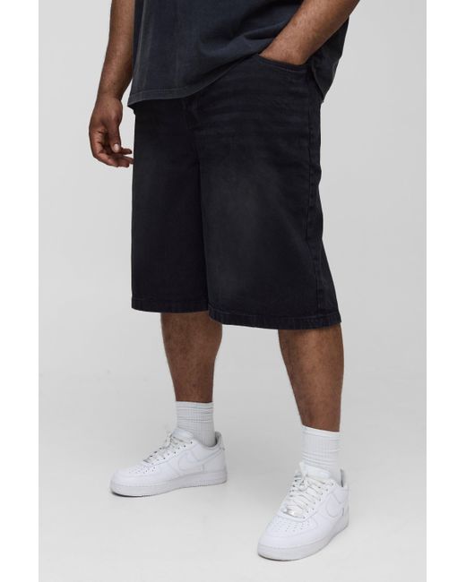 BoohooMAN Plus lockere Jorts mit Bundfalten in Black für Herren