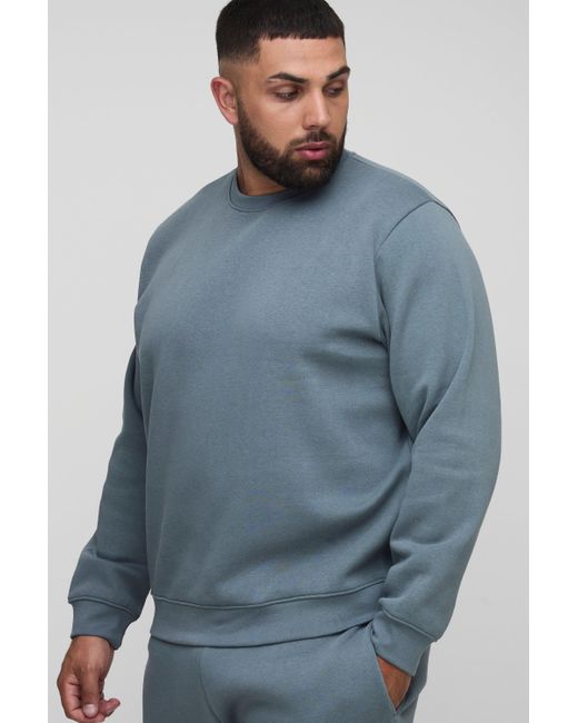 Boohoo Blue Plus Basic Regular Fit Crew Neck Sweatshirt