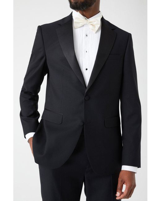 BoohooMAN Blue Slim Fit Black Tuxedo Suit Jacket for men