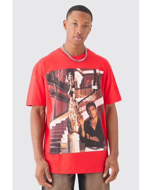 BoohooMAN Red Oversized Scarface License T-shirt for men