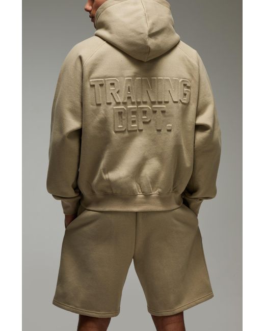 BoohooMAN Green Training Dept Boxy Embossed Short Tracksuit for men