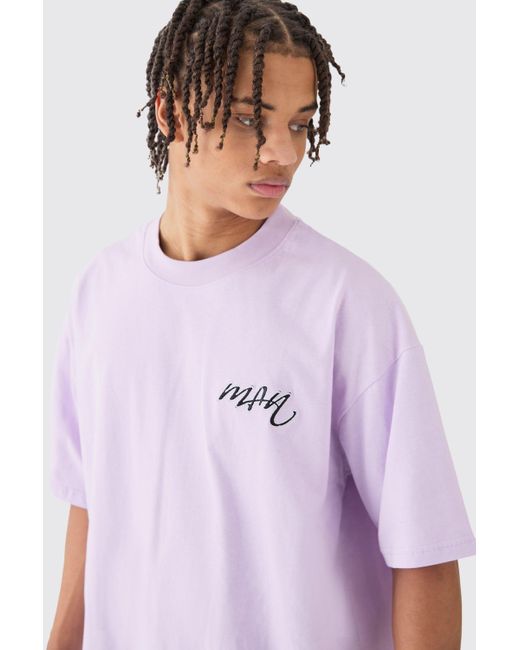 BoohooMAN Purple Oversized Extended Neck Man T-shirt for men