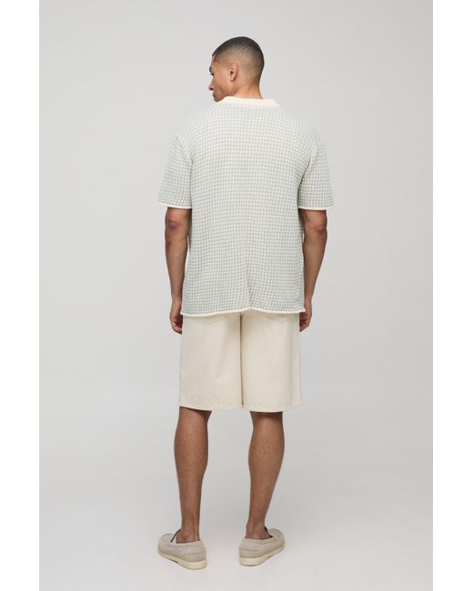 BoohooMAN White Regular Fit Houndstooth Knitted Shirt for men
