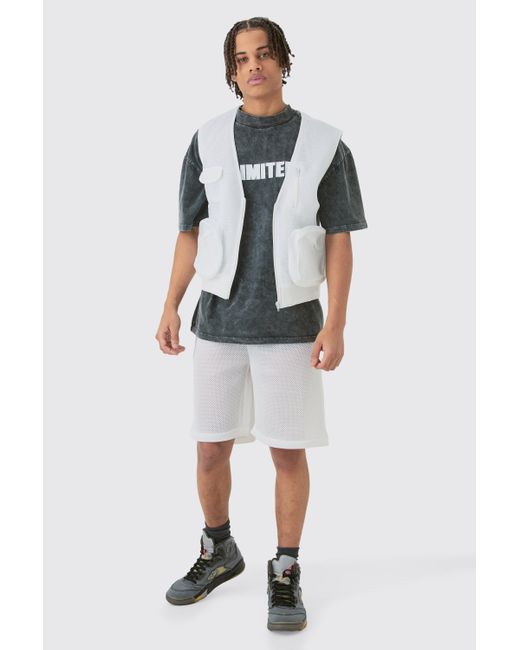 Mesh Vest & Short Set Boohoo de color Gray