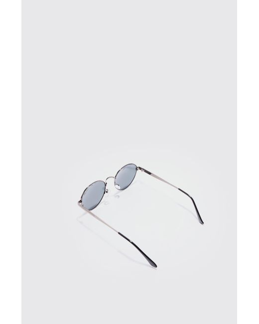 BoohooMAN White Metal Round Sunglasses In Silver for men