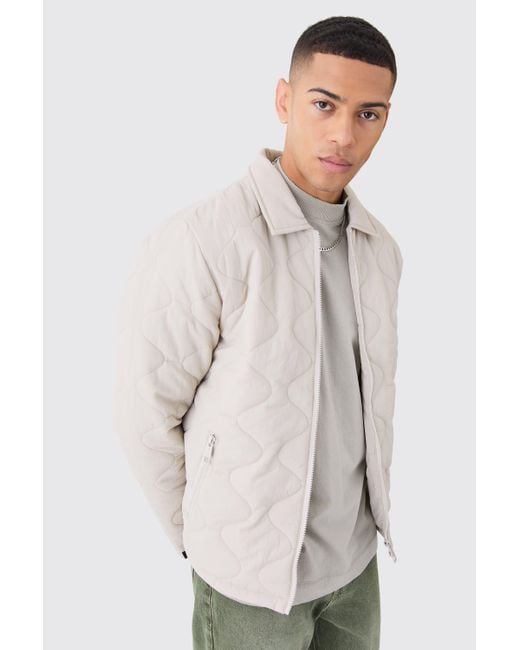 BoohooMAN White Onion Quilted Collared Jacket for men