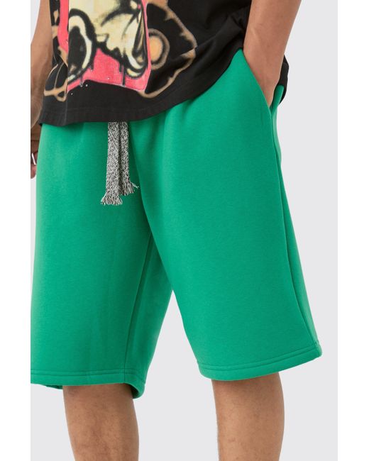 BoohooMAN Relaxed Fit Long Length Chunky Drawcord Shorts in Green für Herren
