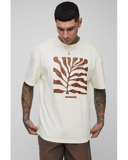 BoohooMAN Tall Oversize T-Shirt mit Blätter-Print in Natural für Herren