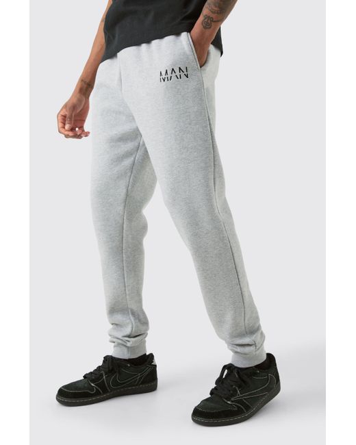 BoohooMAN White Tall Dash Slim Fit Jogger In Grey Marl for men