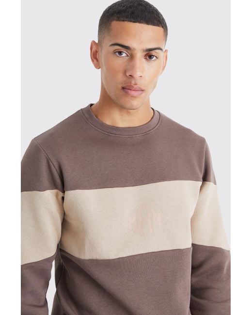 BoohooMAN Man Slim-Fit Colorblock Sweatshirt-Trainingsanzug in Brown für Herren