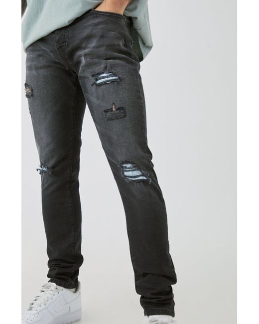 BoohooMAN Skinny Stretch Ripped Bandana Jeans In Washed Black for Men |  Lyst UK