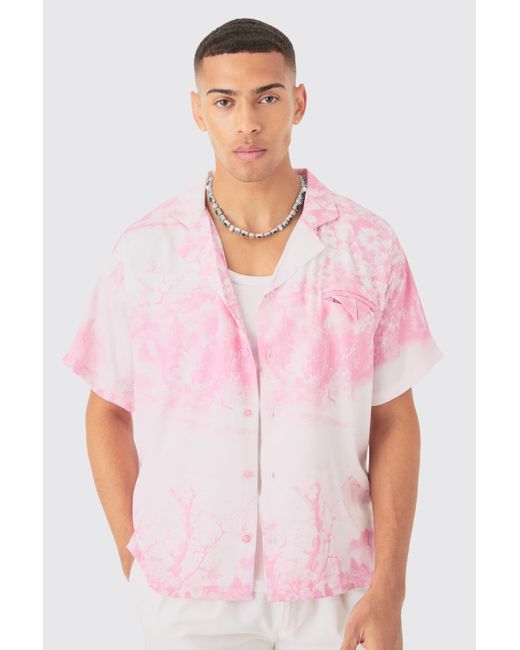 BoohooMAN Pink Boxy Revere Floral Short Sleeve Shirt for men