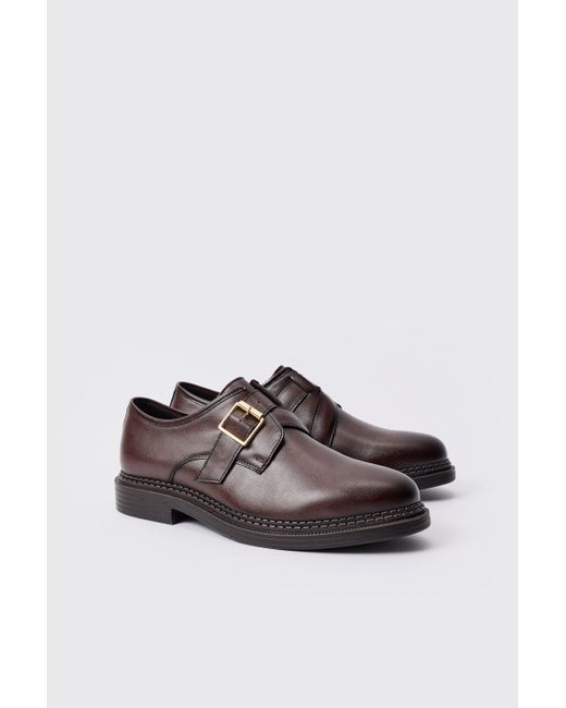 BoohooMAN Pu Cross Over Strap Detail Loafer In Dark Brown for men