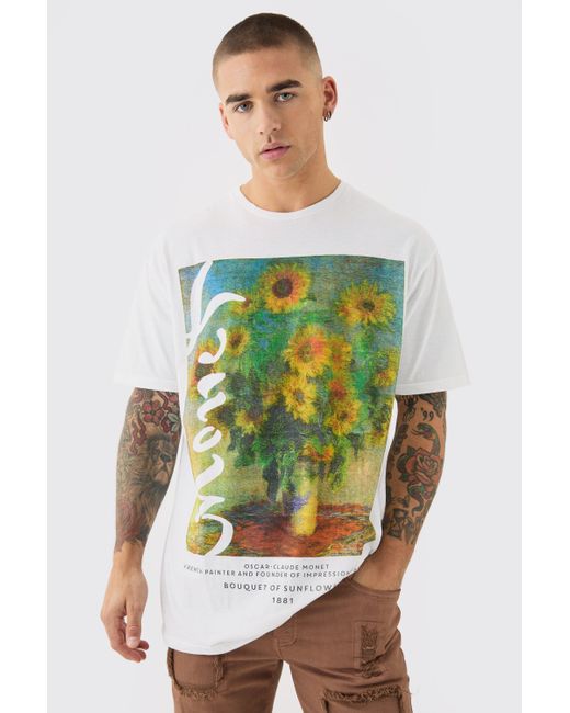 BoohooMAN Green Oversized Van Gogh Sunflower License T-shirt for men