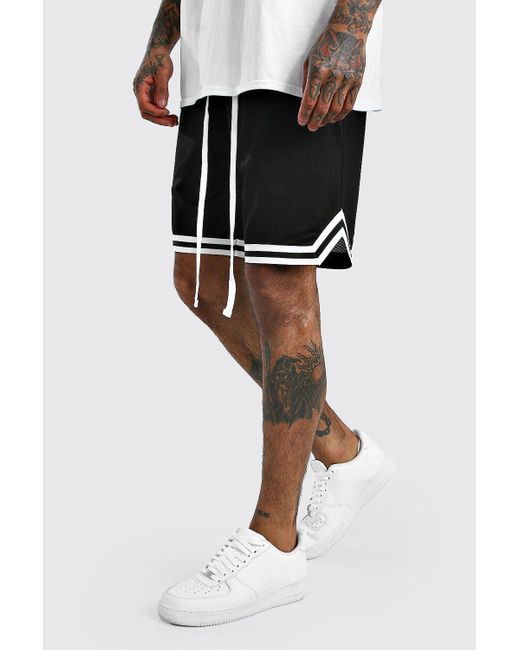 BoohooMAN Black Mesh Basketball Shorts With Tape for men
