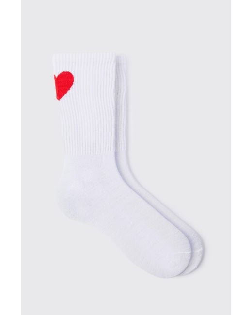 BoohooMAN Jacquard Socken mit Herz in White für Herren