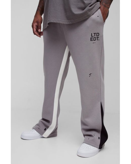 BoohooMAN Gray Plus Regular Fit Ltd Edt Paint Splatter Gusset Joggers for men