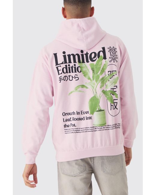 BoohooMAN Pink Limited Edition Plant Graphic Washed Hoodie for men