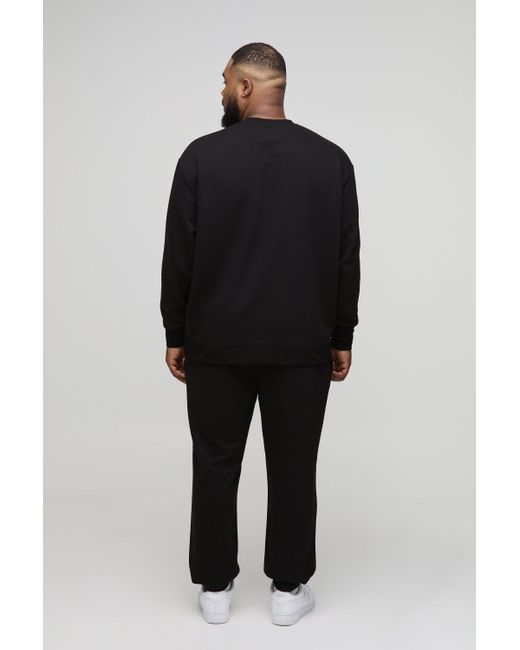 BoohooMAN Black Plus 260gsm Loopback Regular Fit Basic Joggers for men