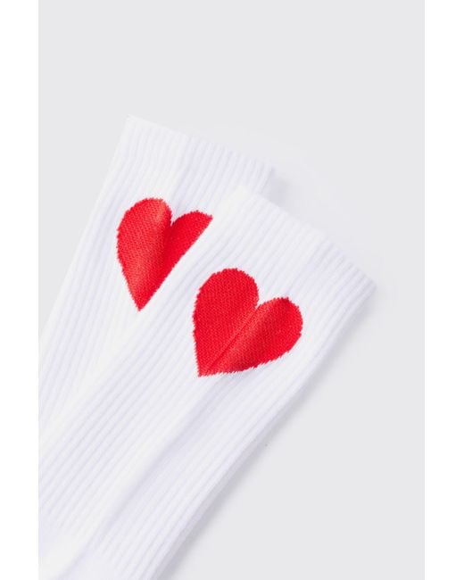 BoohooMAN Jacquard Socken mit Herz in White für Herren